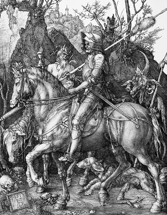 А. Дюрер. Рыцарь, смерть и дьявол. Гравюра на меди, 1513 г.
