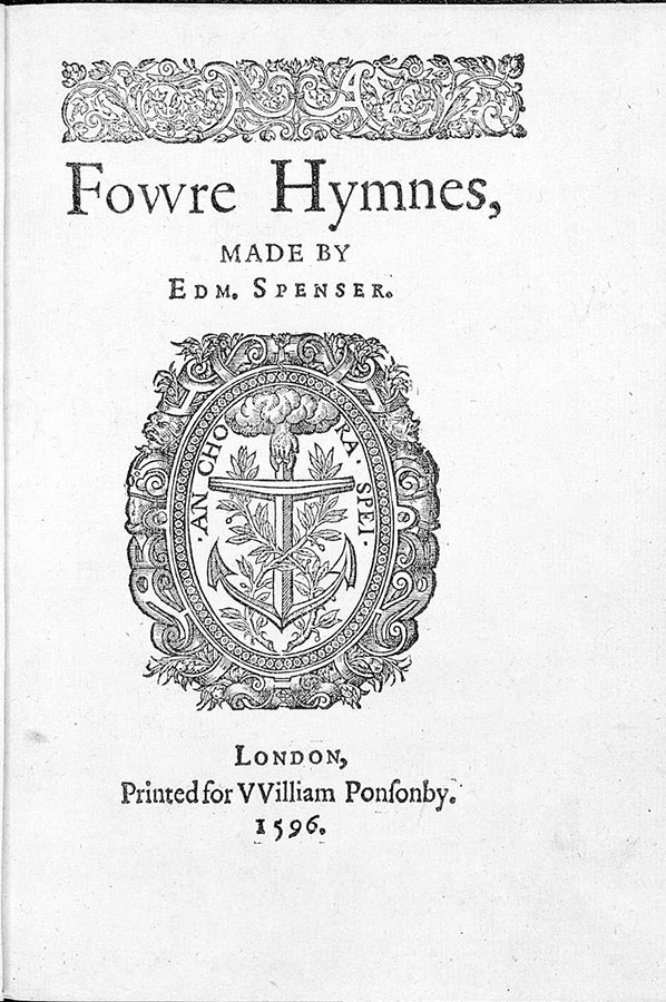 Титульный лист первого издания «Четырёх Гимнов» (1596)
