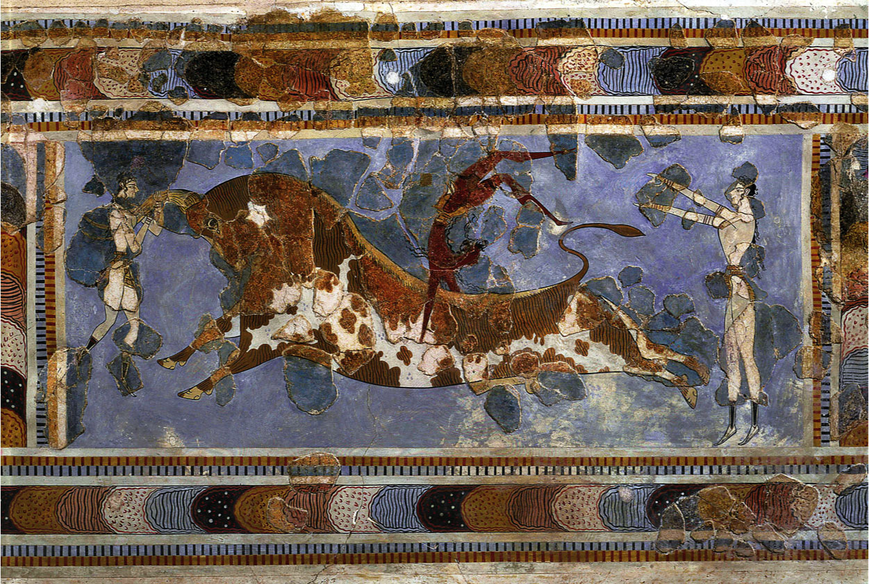 Акробаты, прыгающие через быка. Таврокатапсия на фреске из Кносса
