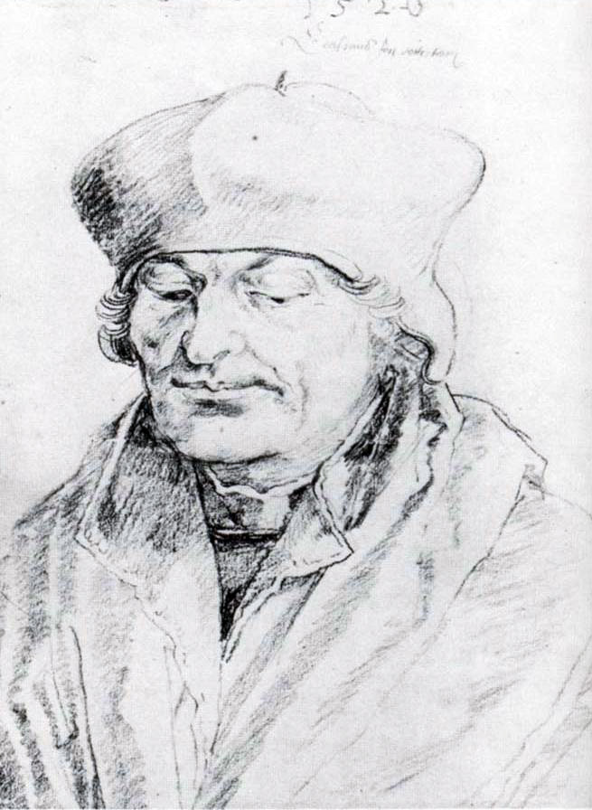 Альбрехт Дюрер.   Портрет Эразма Роттердамского,   1520 г. Рисунок углем. Париж, Лувр 
