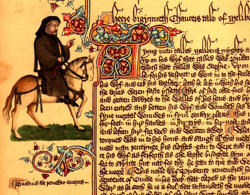 Изображение Чосера в виде паломника на полях Эллесмерской рукописи «Кентерберийских рассказов»
