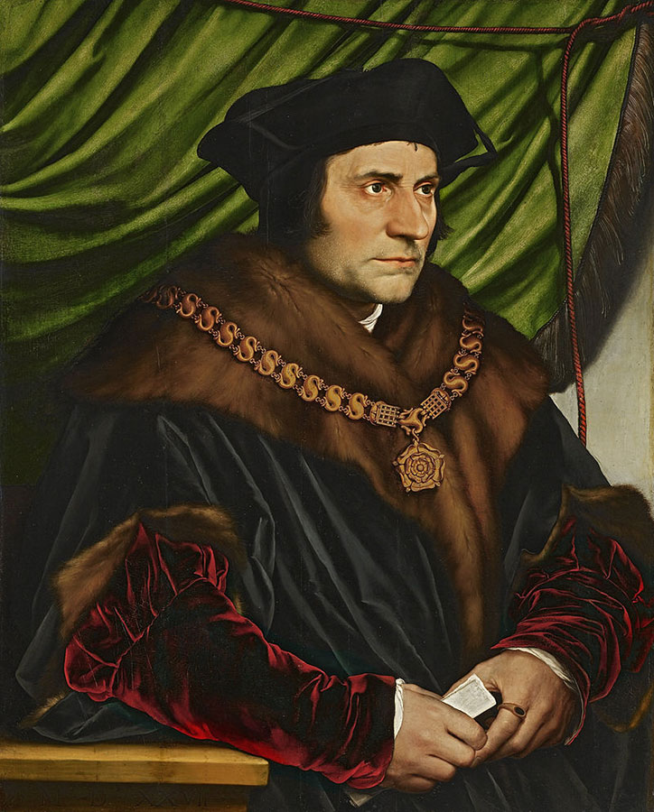 Сэр Томас Мор. Портрет кисти Гольбейна (1527).   Английский юрист, философ, писатель-гуманист. Лорд-канцлер Англии (1529—1532)
