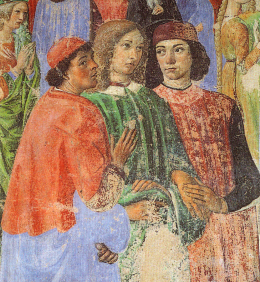 Ученые школы неоплатонизма Пико делла Мирандола, Марсилио Фичино и Анджело Полициано. фреска работы Козимо Россели (1486)
