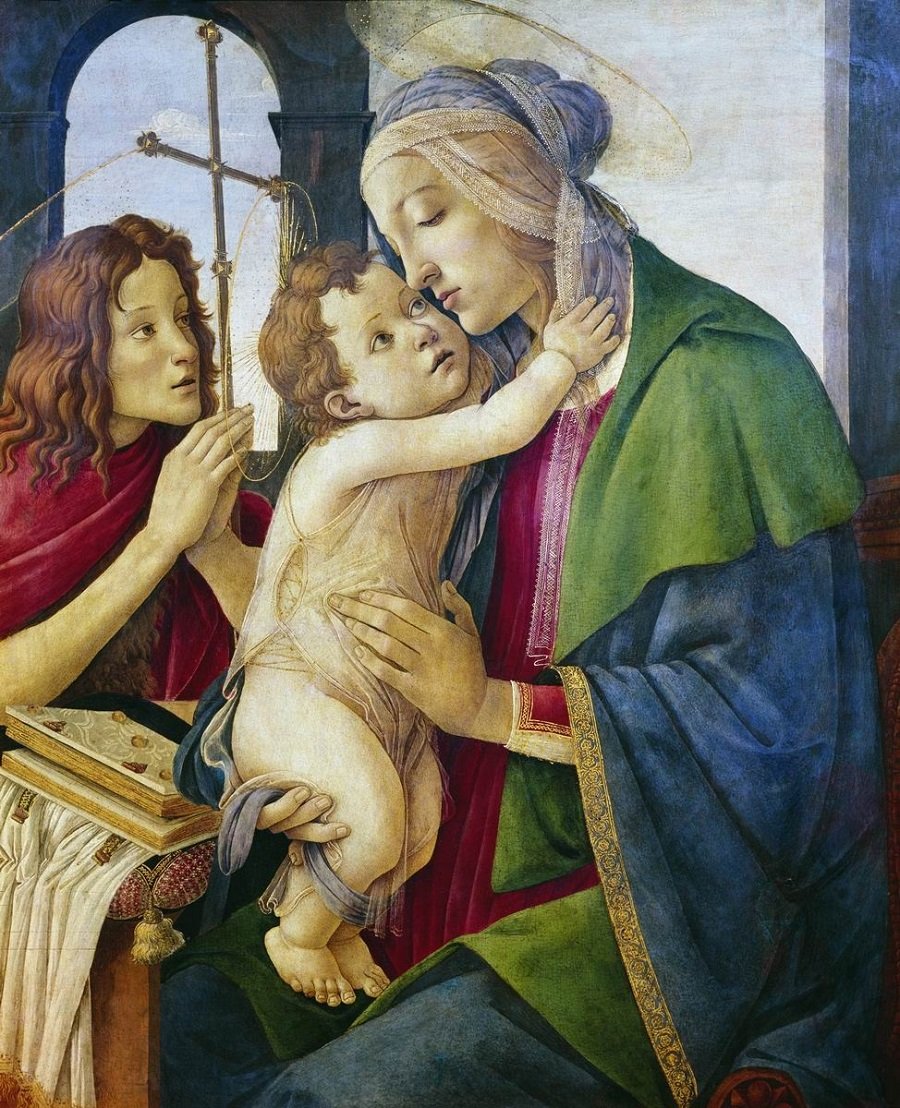 Сандро Боттичелли. Мария с Младенцем и Иоанном Крестителем. Дерево, темпера. Дрезденская галерея. Германия. XV век
